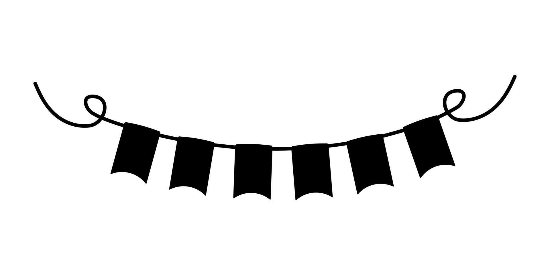 Black decorative flags hang across a space for celebration and decoration purposes vector