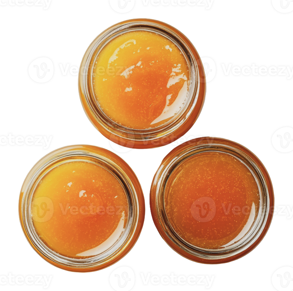 Natural honey jars displayed on a wooden surface png