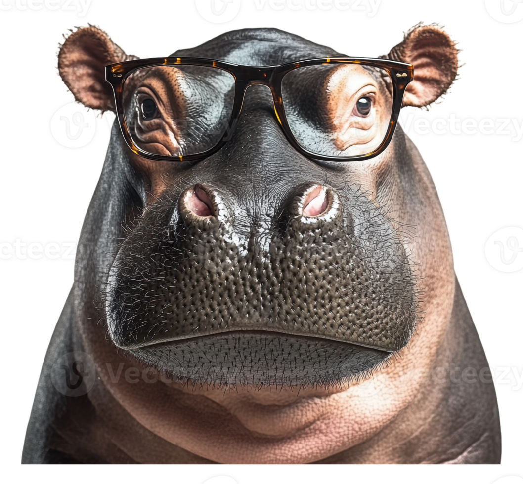 A hippo wearing glasses with a serious expression png