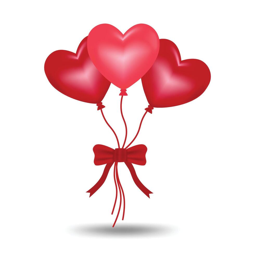 3D object Elastic tree red balloon in love heart with ribbon shape flat art design illustration with simple shape perfect for birthday or anniversary and Valentine asset vector