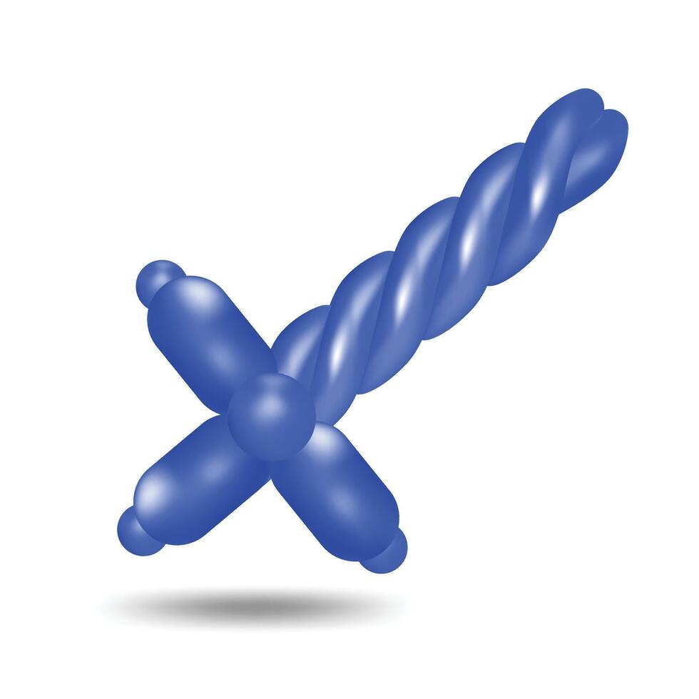 3D object Elastic Blue balloon shape as twisted Sword flat art design illustration with simple shape perfect for fantasy or kids game item asset vector