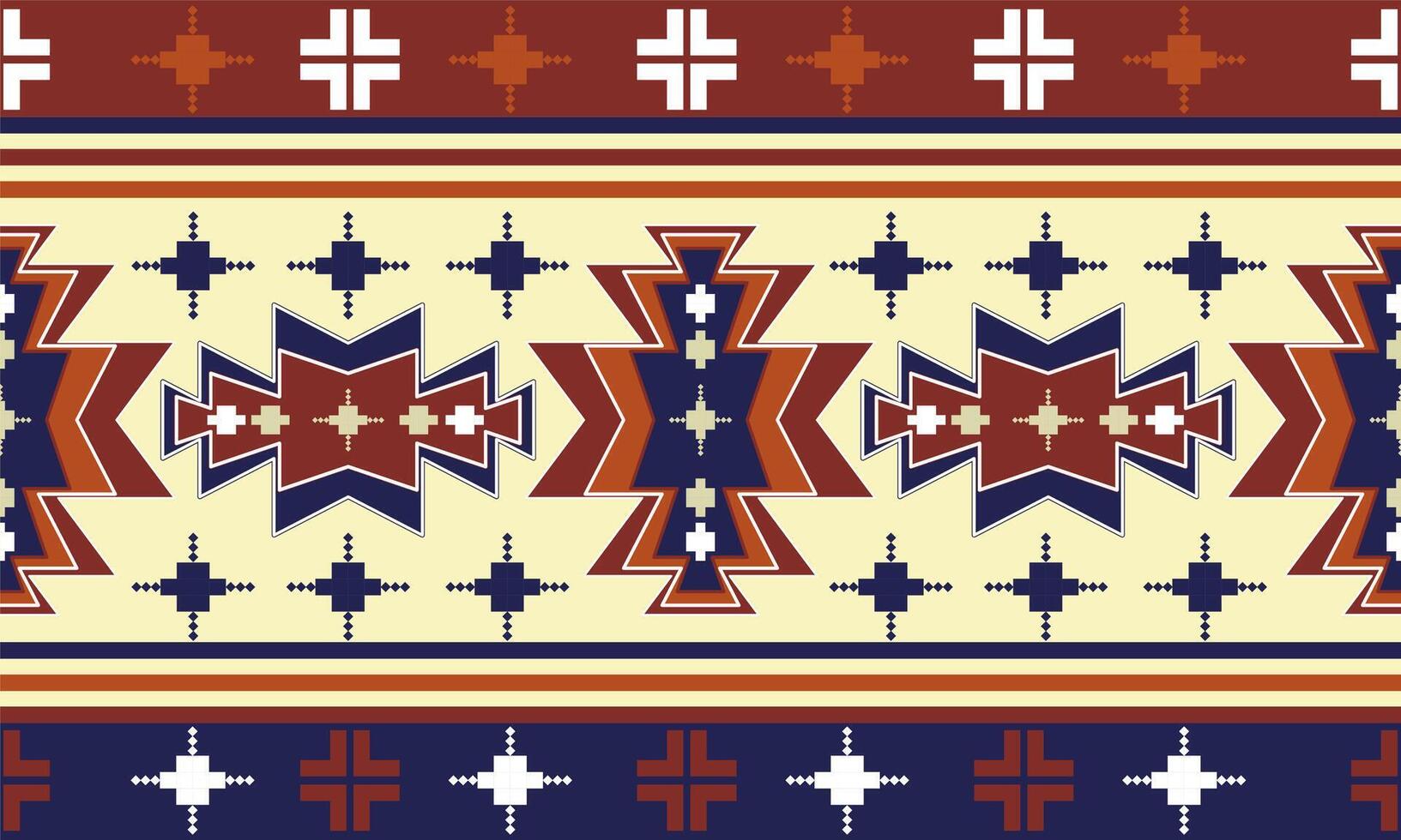 a fabric red,orange,dark blue color geometric pattern and yellow background designs vector
