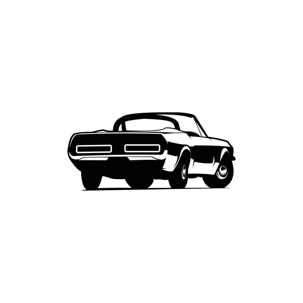 vintage convertible mustang car. isolated white background shown from behind. monorome illustration vector