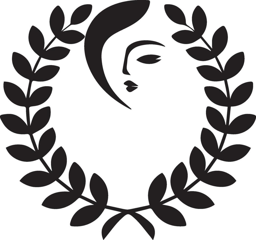 Silhouette of a female face in a laurel wreath. vector