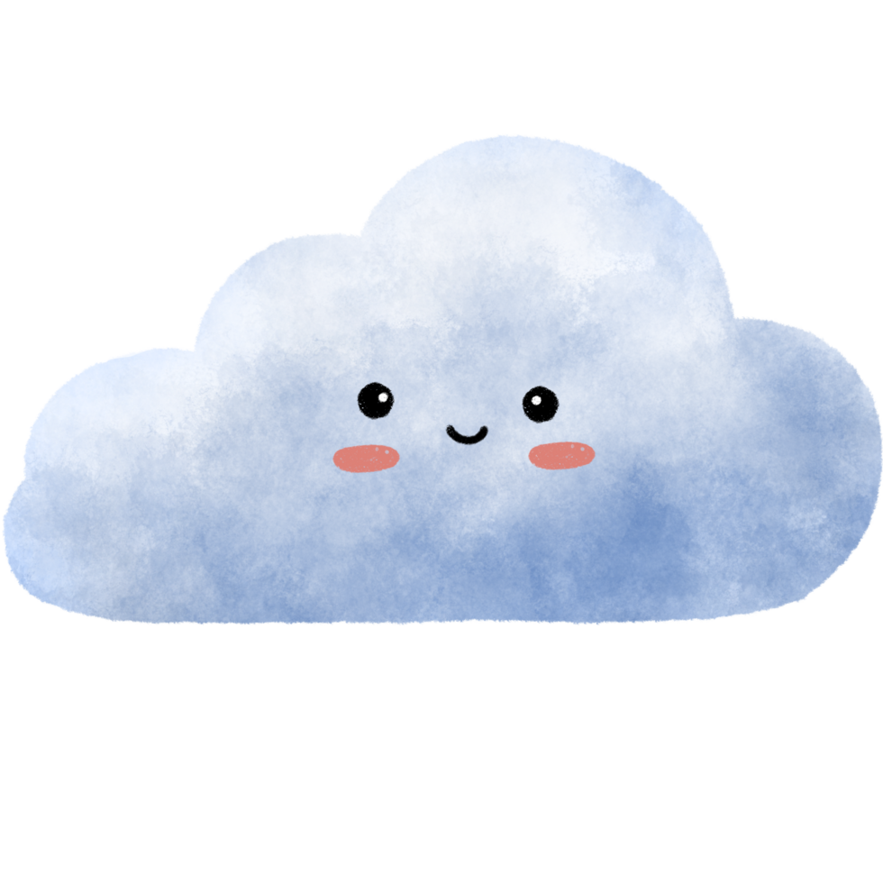 Cute Nursery Watercolor Blue Cloud Character perfect for design element png