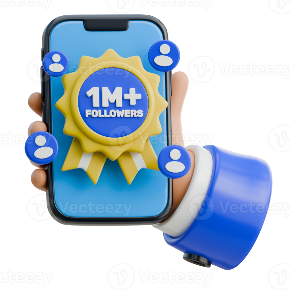 3D Hand Holding Smartphone celebrating 1M followers milestone Icon png