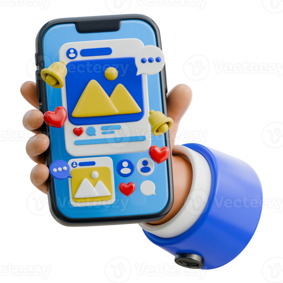 3D Hand Holding Smartphone for social media browsing Icon png