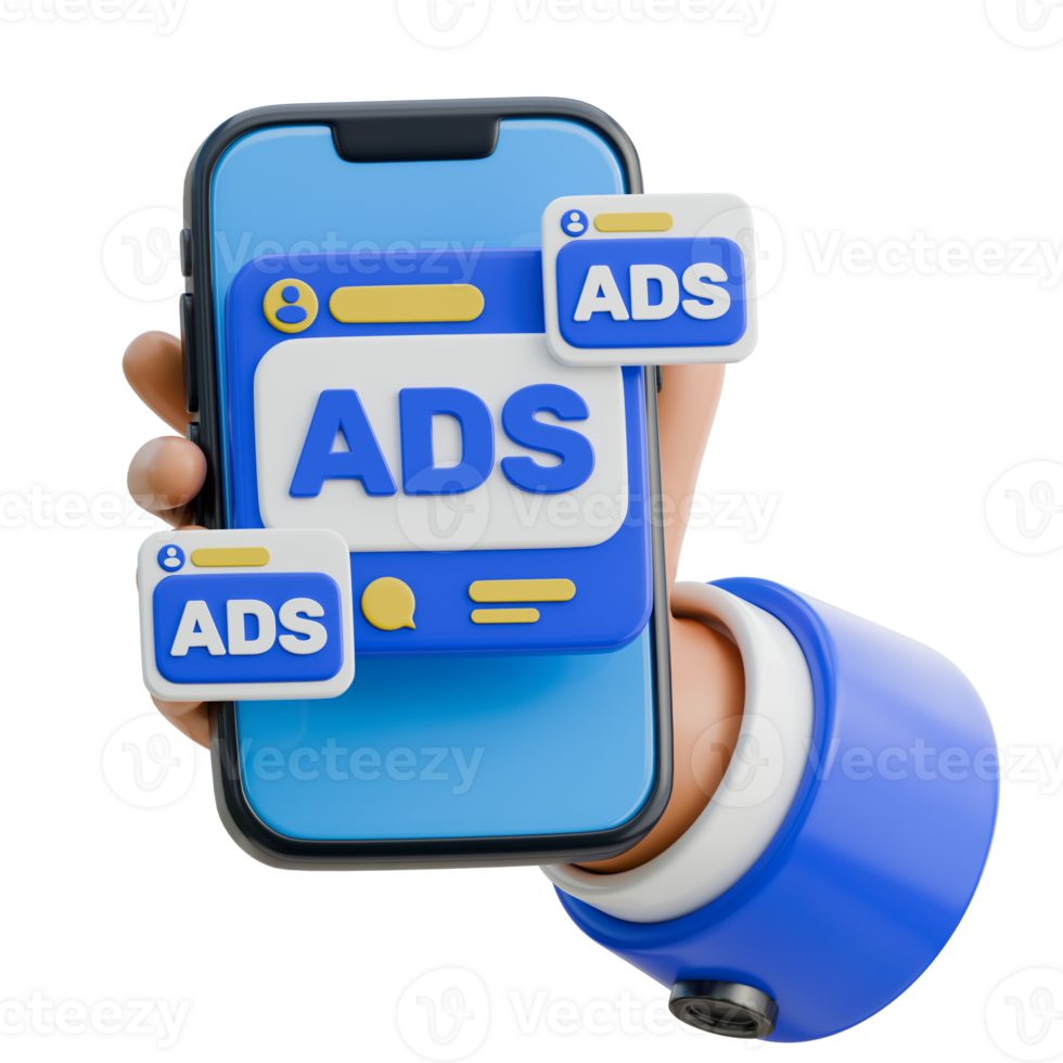 3D Hand Holding Smartphone with Ad Icon Icon png