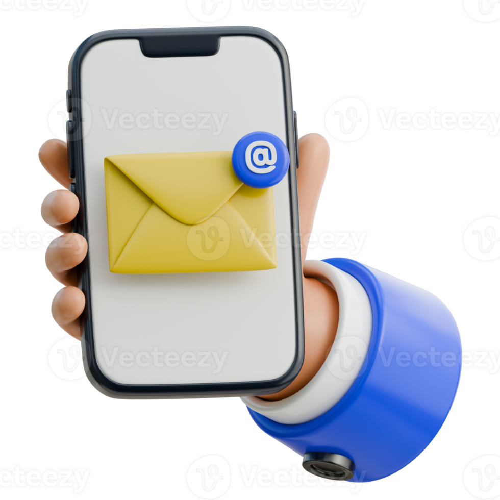 3D Hand Holding Smartphone sending an email Icon png