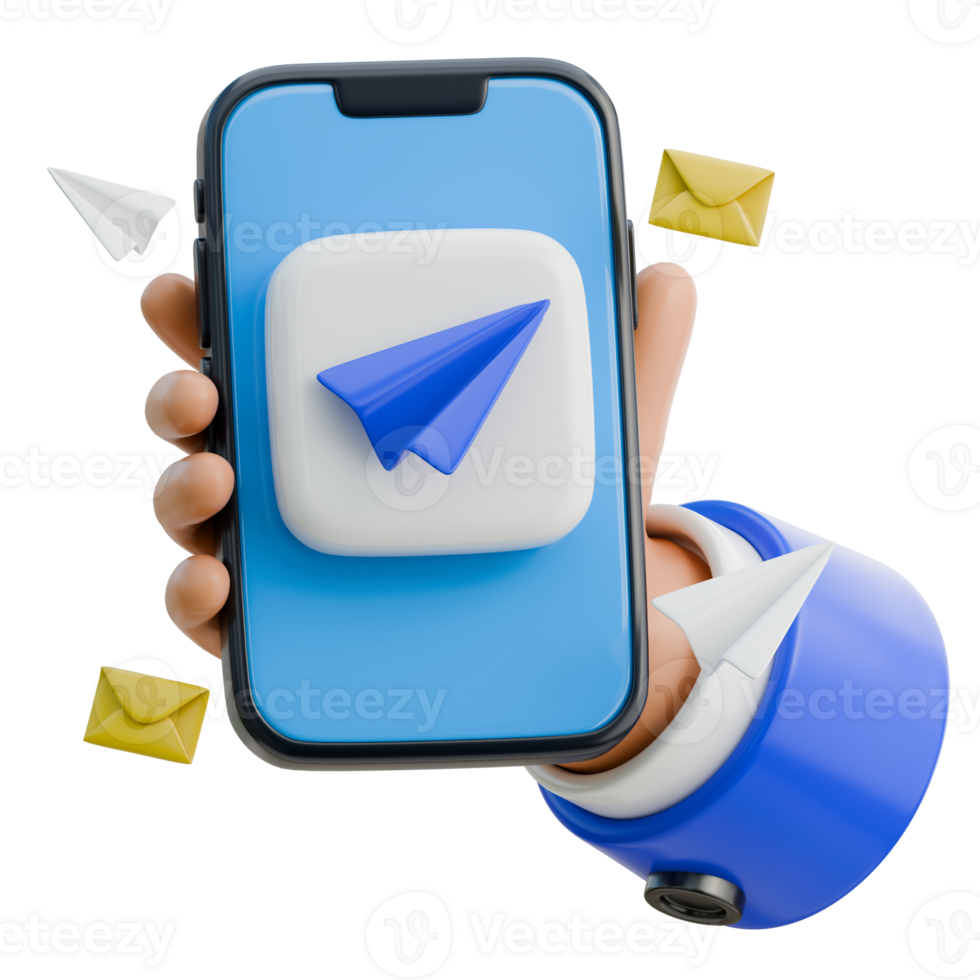 3D Hand Holding Smartphone Showing Direct Message Icon Icon png