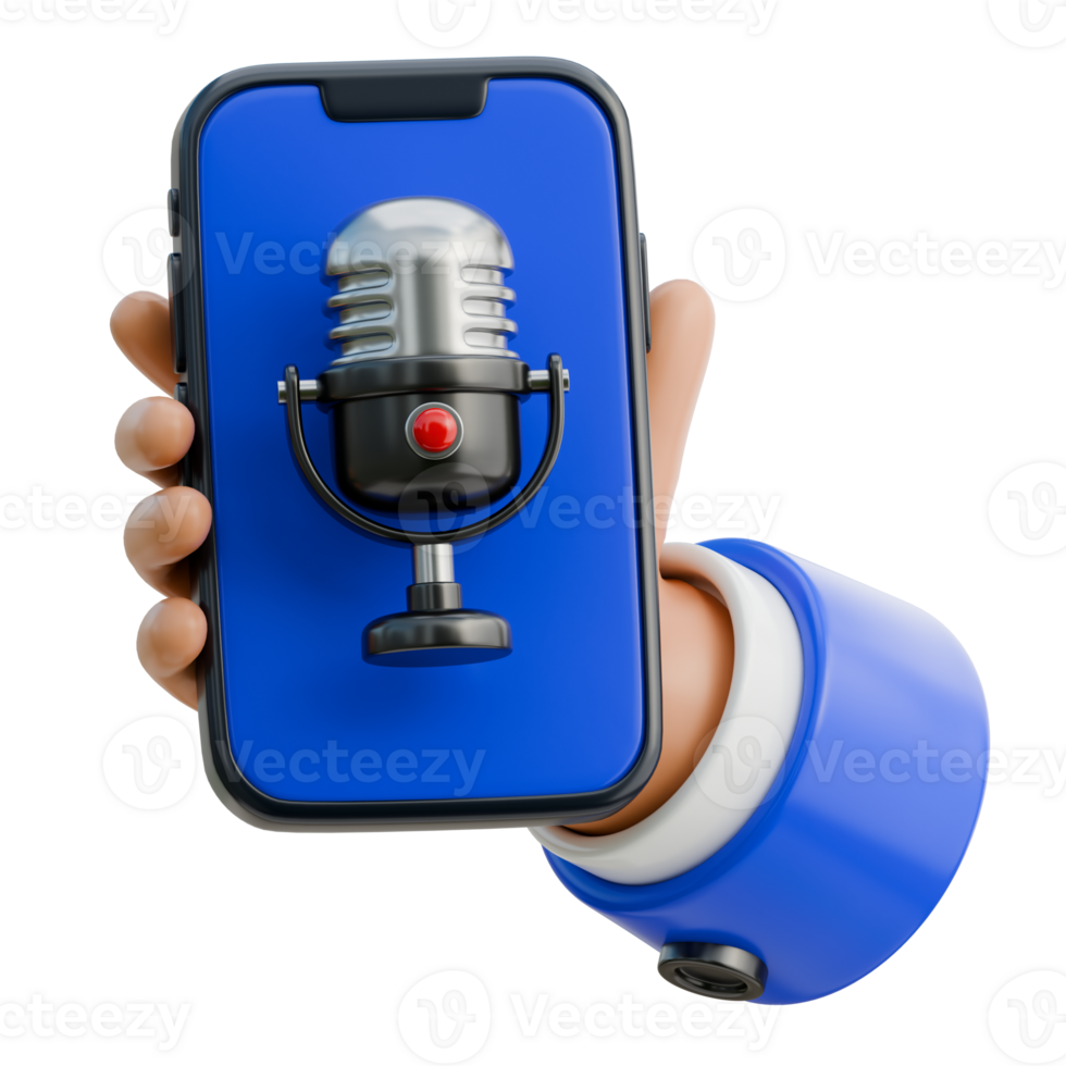 3D Hand Holding Smartphone with a microphone for podcasting Icon png