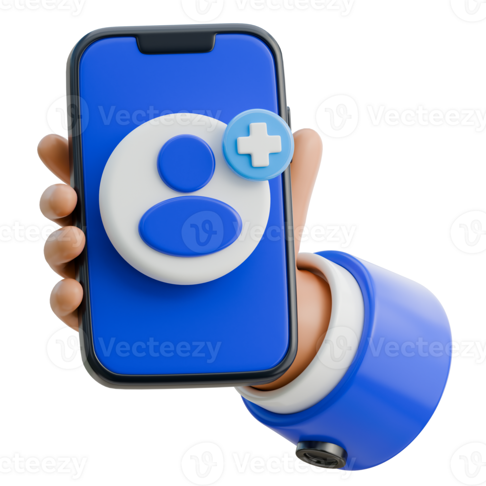 3D Hand Holding Smartphone Displaying Invite Friends Icon Icon png