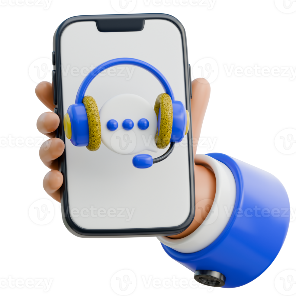 3D Hand Holding Smartphone with Live Chat Support Icon Icon png