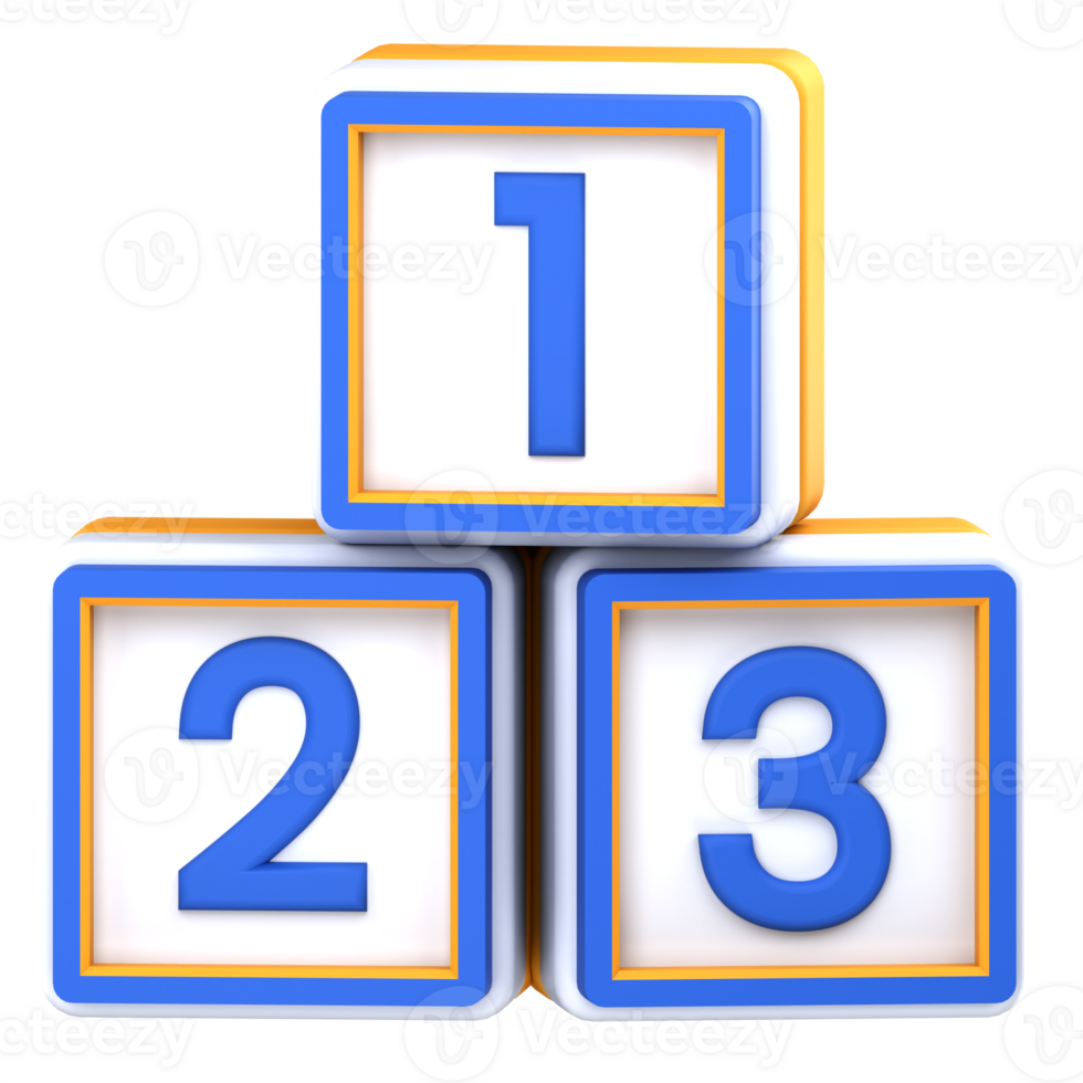 3d illustration number block square isolated on the transparent background png