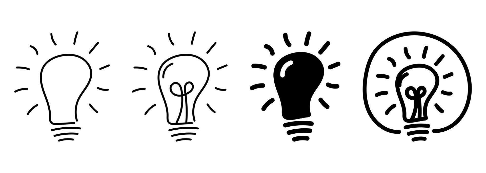Lamp icon set. Idea lamp icons collection hand drawn illustration. vector
