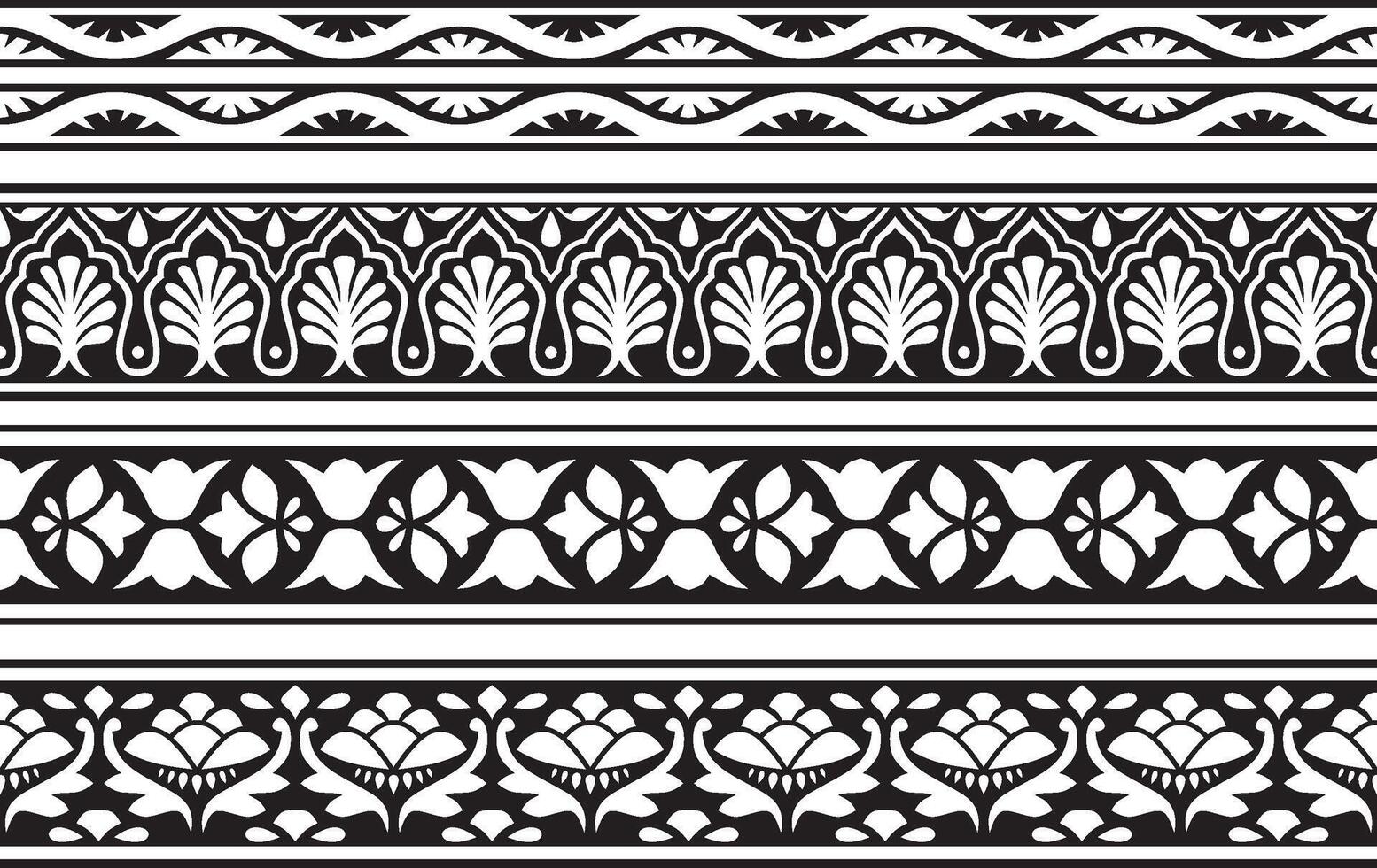 black monochrome seamless national Indian pattern. endless border, ethnic hindu frame. vector