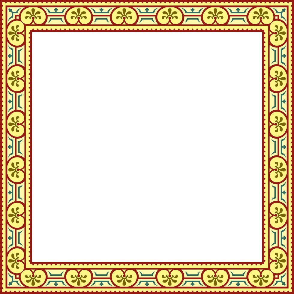 square colored border, frame, Pompeii. Rectangle Neopolitan ornament. Art of Ancient Rome. Template for stained glass vector