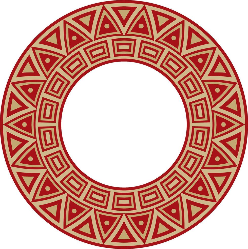 Native American round gold with red pattern. Geometric shapes in a circle. National ornament of the peoples of America, Maya, Aztecs, Incas. vector