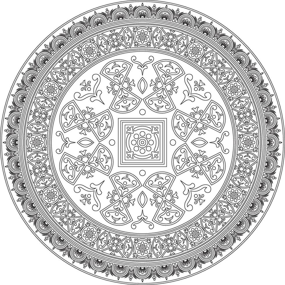 round black contour border, frame, Pompeii ring. Circle Neopolitan ornament. Art of Ancient Rome. Template for stained glass vector