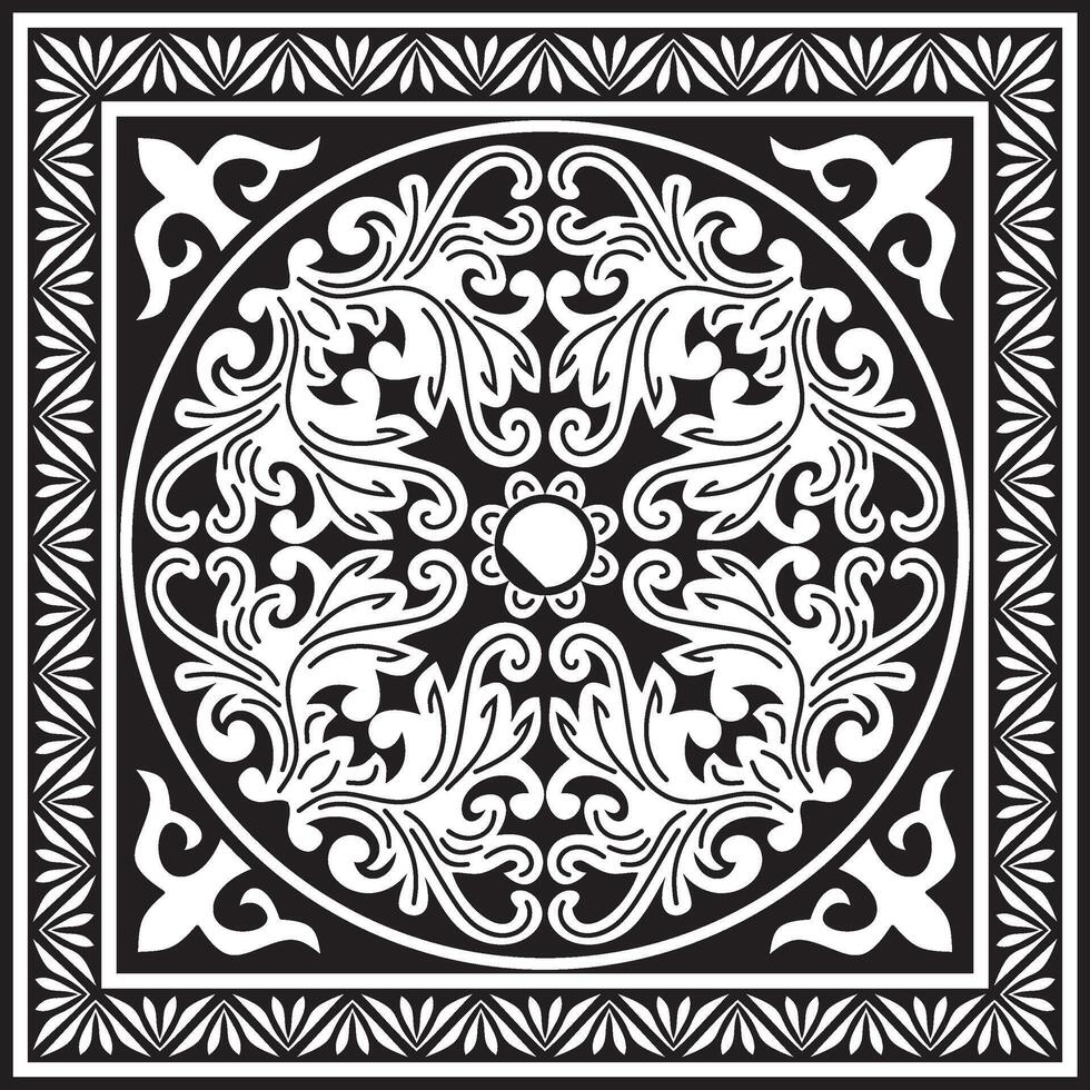 black monochrome square stencil classic byzantine ornament. Rectangle, border, Ancient Greece, Eastern Roman Empire frame. Decoration of the Russian Orthodox Church vector