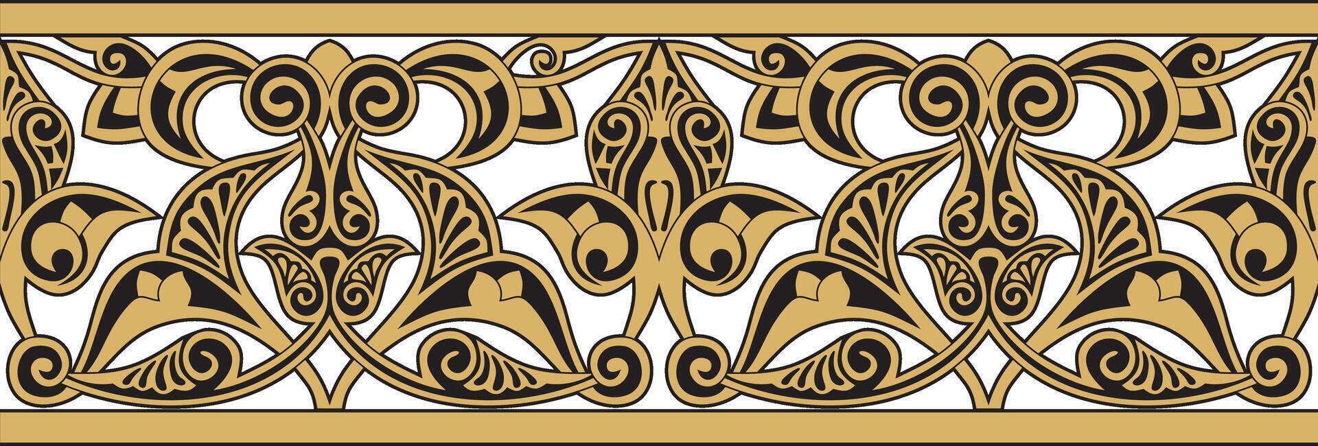 golden seamless oriental national ornament. Endless ethnic floral border, arab peoples frame. Persian painting. vector
