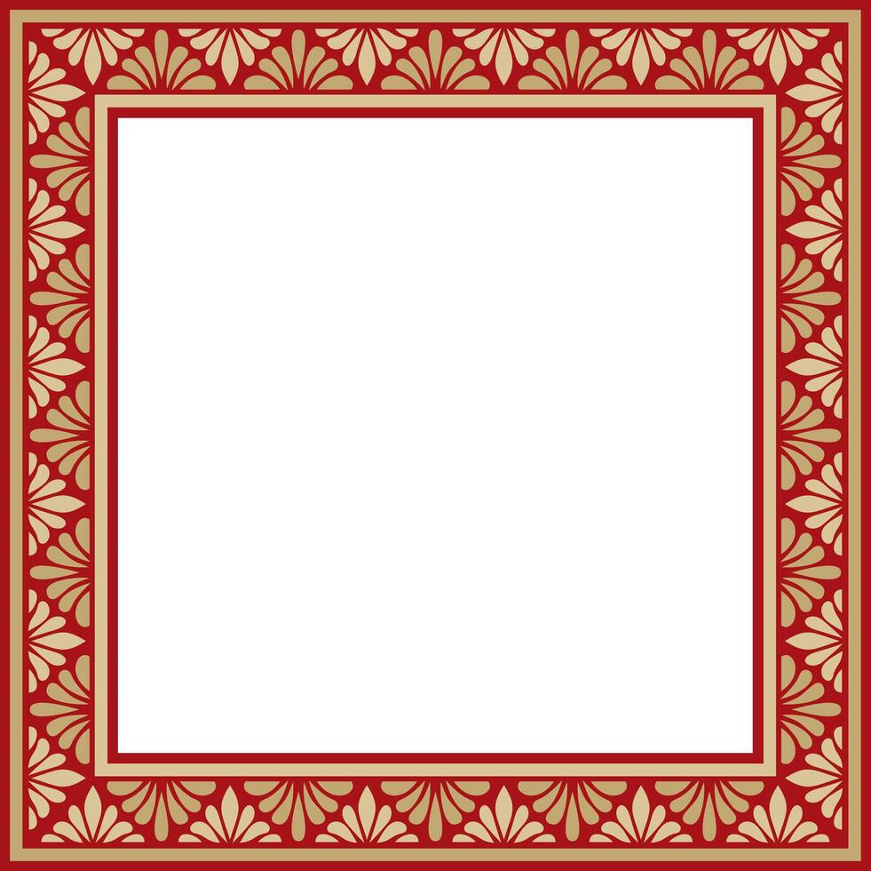 gold and red square classic byzantine ornament. Rectangle, border, Ancient Greece, Eastern Roman Empire frame. Decoration of the Russian Orthodox Church vector