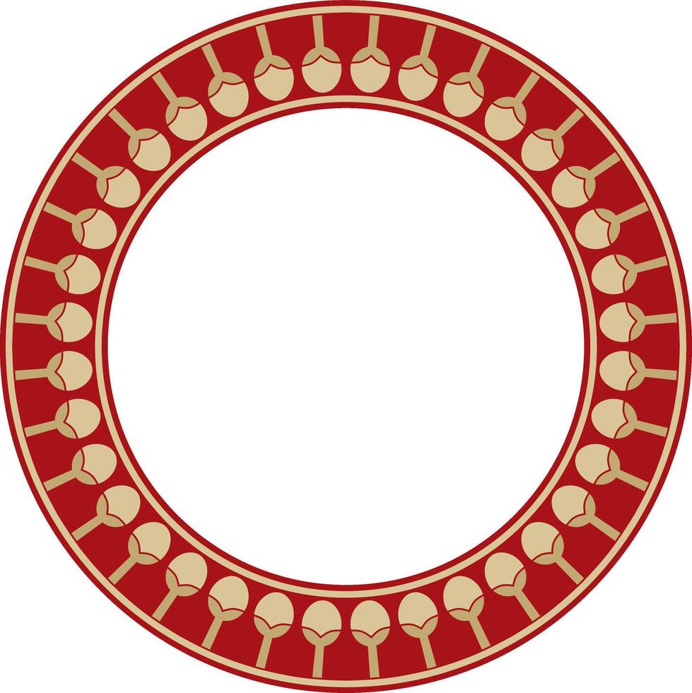 gold with red round Egyptian ornament. Circle, frame, ring of ancient Egypt.Pattern of lotus flowers and sun vector