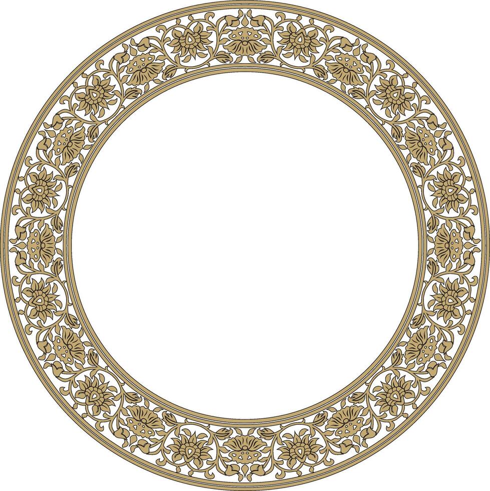 gold and black round Turkish national ornament. Ottoman border, frame. Ethnic floral circle, ring, Seljuk Turks pattern. Decoration of the Sultan's palaces. vector
