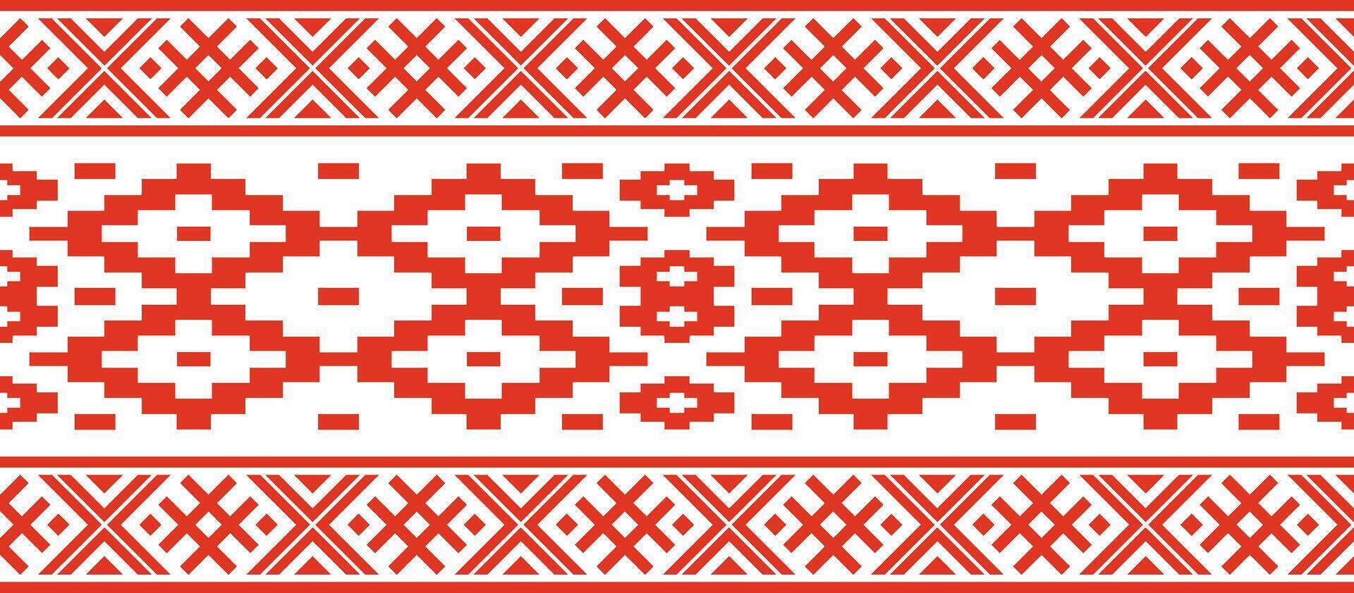 red color seamless Belarusian national ornament. Ethnic endless black border, Slavic peoples frame. vector
