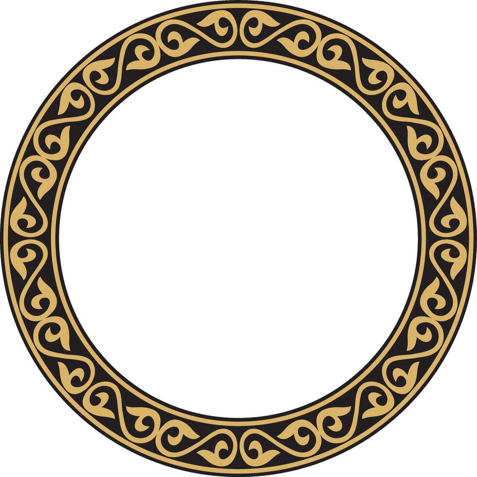 gold and black Kazakh national round pattern, frame. Ethnic ornament of the nomadic peoples of Asia, the Great Steppe, Kazakhs, Kirghiz, Kalmyks, Mongols, Buryats, Turkmens vector