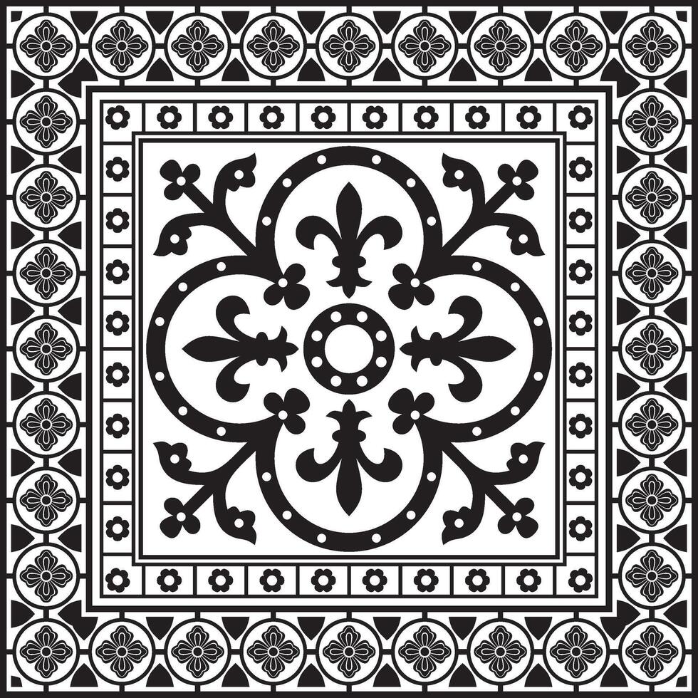 black monochrome square gothic ornament. Medieval European silhouette, rectangle, border. Classic pattern of the Germans, Angles, Saxons, Franks. vector