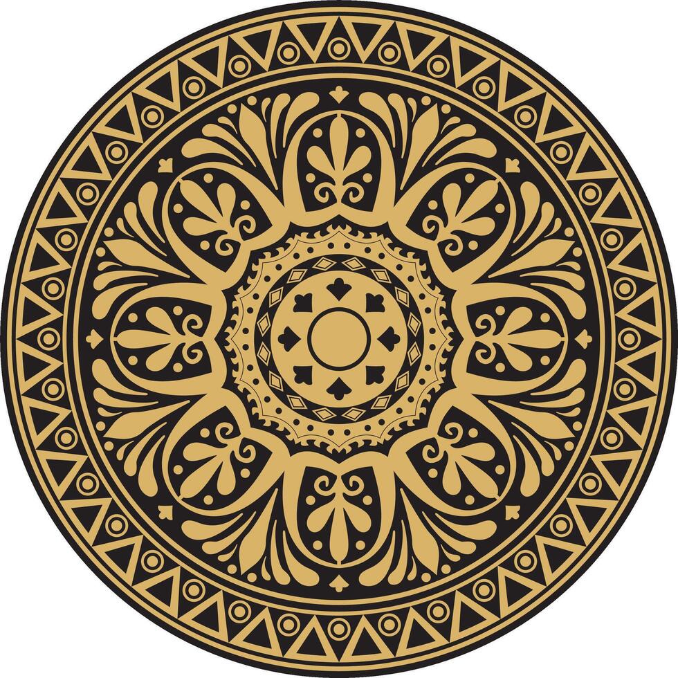 gold round classical ornament of Ancient Greece and Roman Empire. Circle, Arabesque, Byzantine pattern. vector