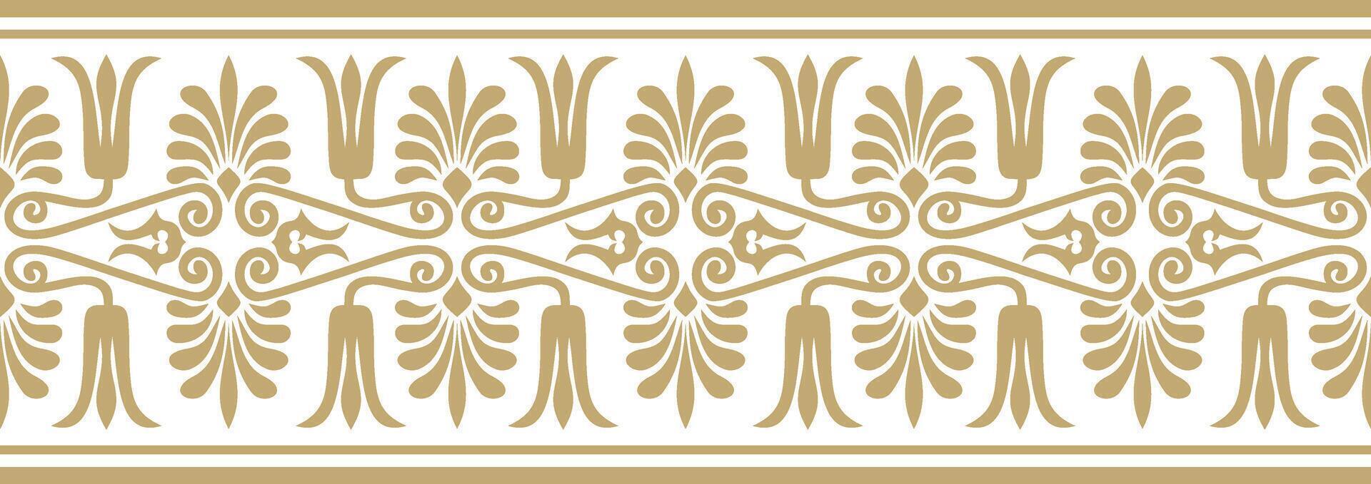 golden seamless ornament of ancient Greece. Classic Endless pattern frame border Roman Empire. vector