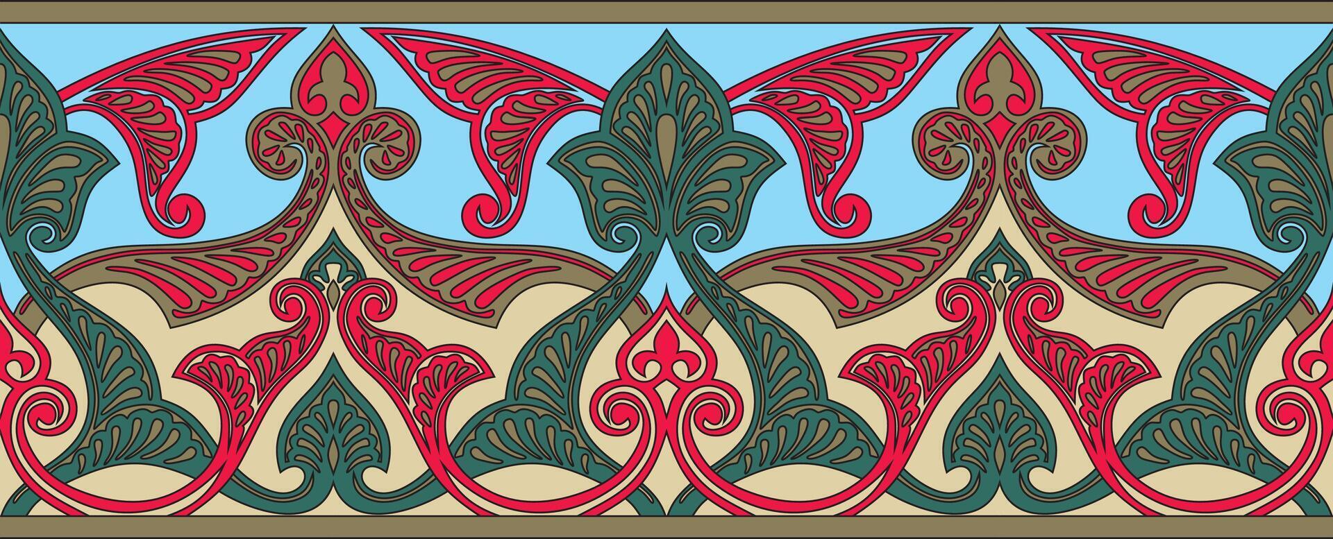 seamless colorful oriental ornament. Endless Arabic patterned border, frame. Persian painting. vector