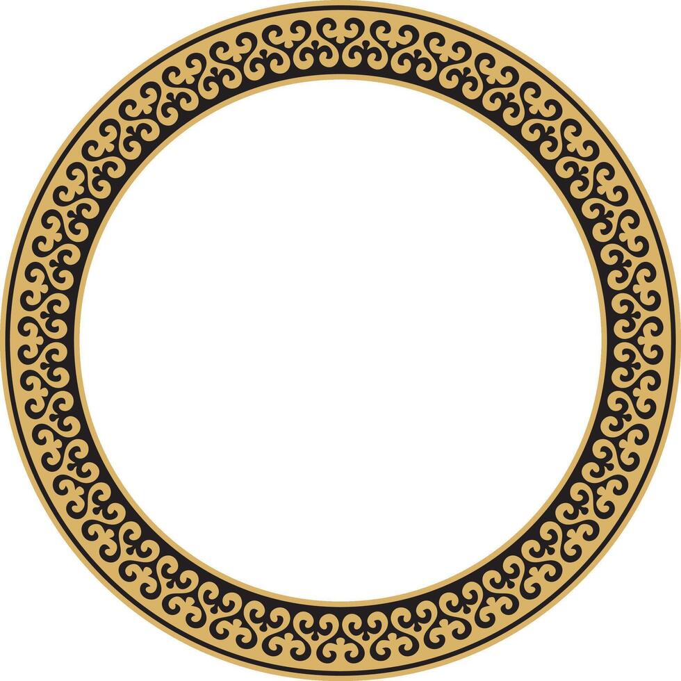 gold and black Kazakh national round pattern, frame. Ethnic ornament of the nomadic peoples of Asia, the Great Steppe, Kazakhs, Kirghiz, Kalmyks, Mongols, Buryats, Turkmens vector