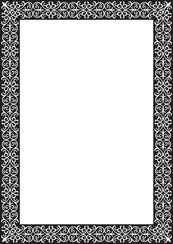 black monochrome square Kazakh national ornament. Ethnic pattern of the peoples of the Great Steppe, vector