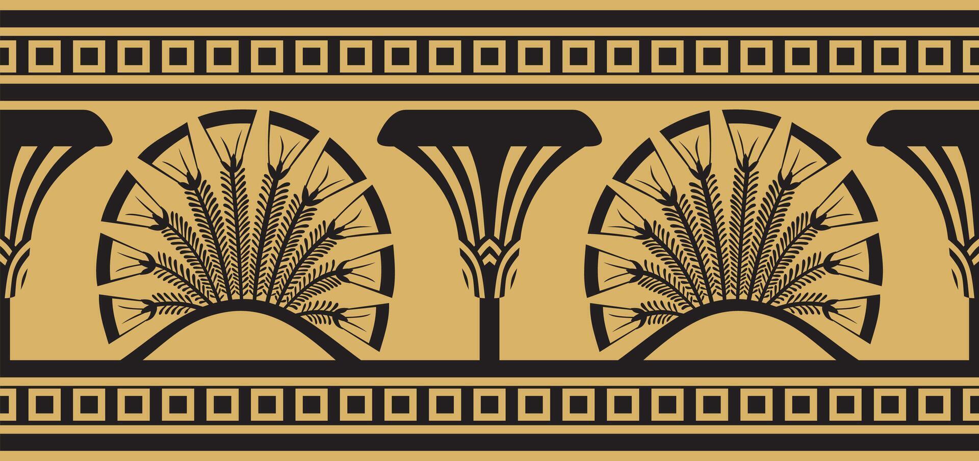 gold seamless Egyptian ornament. Endless border, Ancient Egypt frame. vector