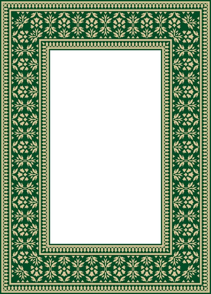 gold with green square Turkish national ornament. Ottoman border, frame. Ethnic floral rectangle, Seljuk Turks pattern. Decoration of the Sultan's palaces. vector