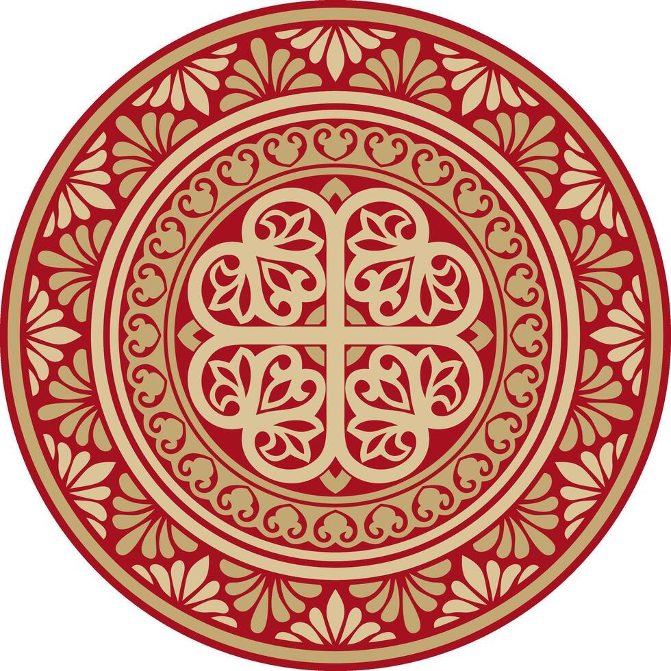 gold with red round classic byzantine ornament. Circle, ring, border, Ancient Greece, Eastern Roman Empire frame. Decoration of the Russian Orthodox Church vector