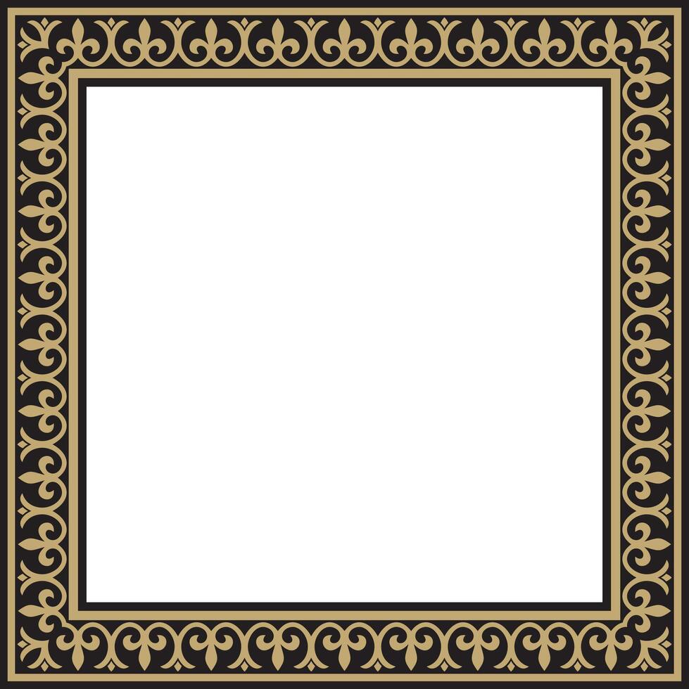 gold and black square classic byzantine ornament. Rectangle, border, Ancient Greece, Eastern Roman Empire frame. Decoration of the Russian Orthodox Church vector