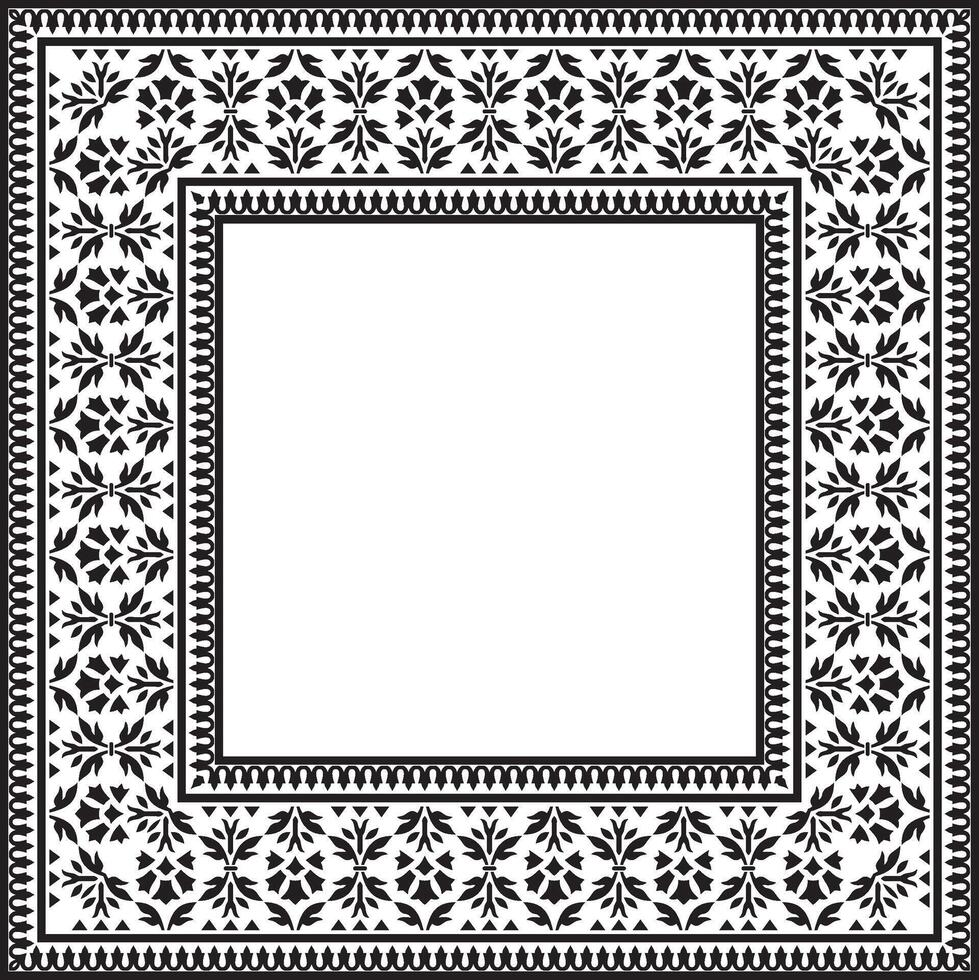 monochrome black square turkish national ornament. Ottoman border, frame. Ethnic floral rectangle, Seljuk Turks pattern. Decoration of the Sultan's palaces. vector