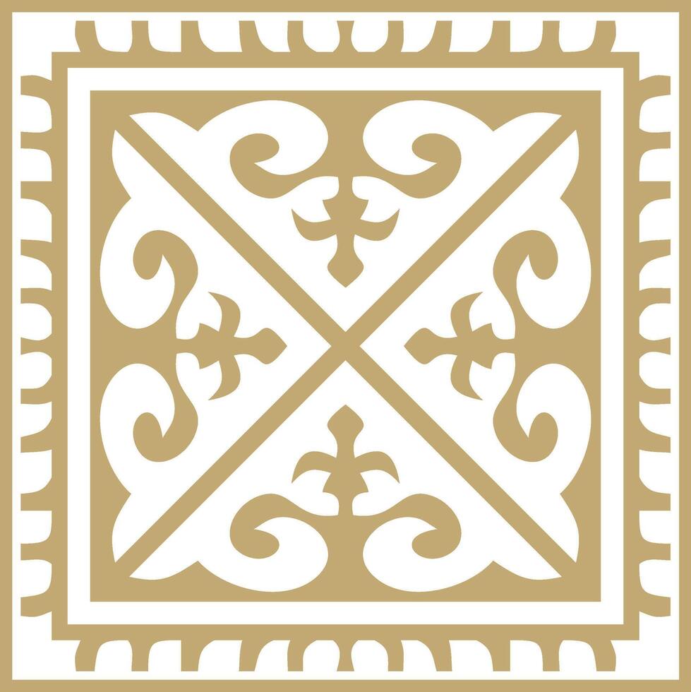 golden square Kazakh national ornament. Ethnic pattern of the peoples of the Great Steppe, Mongols, Kyrgyz, Kalmyks, Buryats. vector