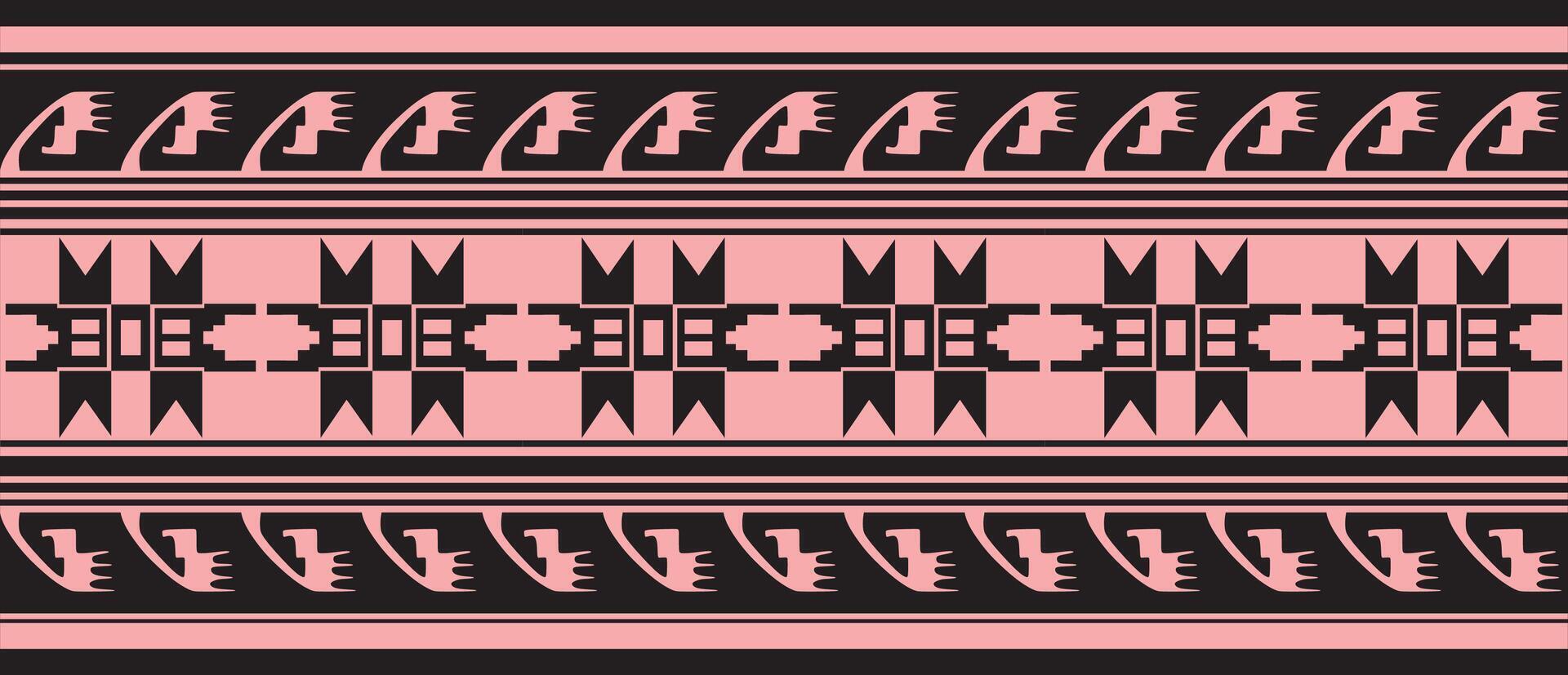 seamless pink and black border ornament. Native American tribes framework. vector