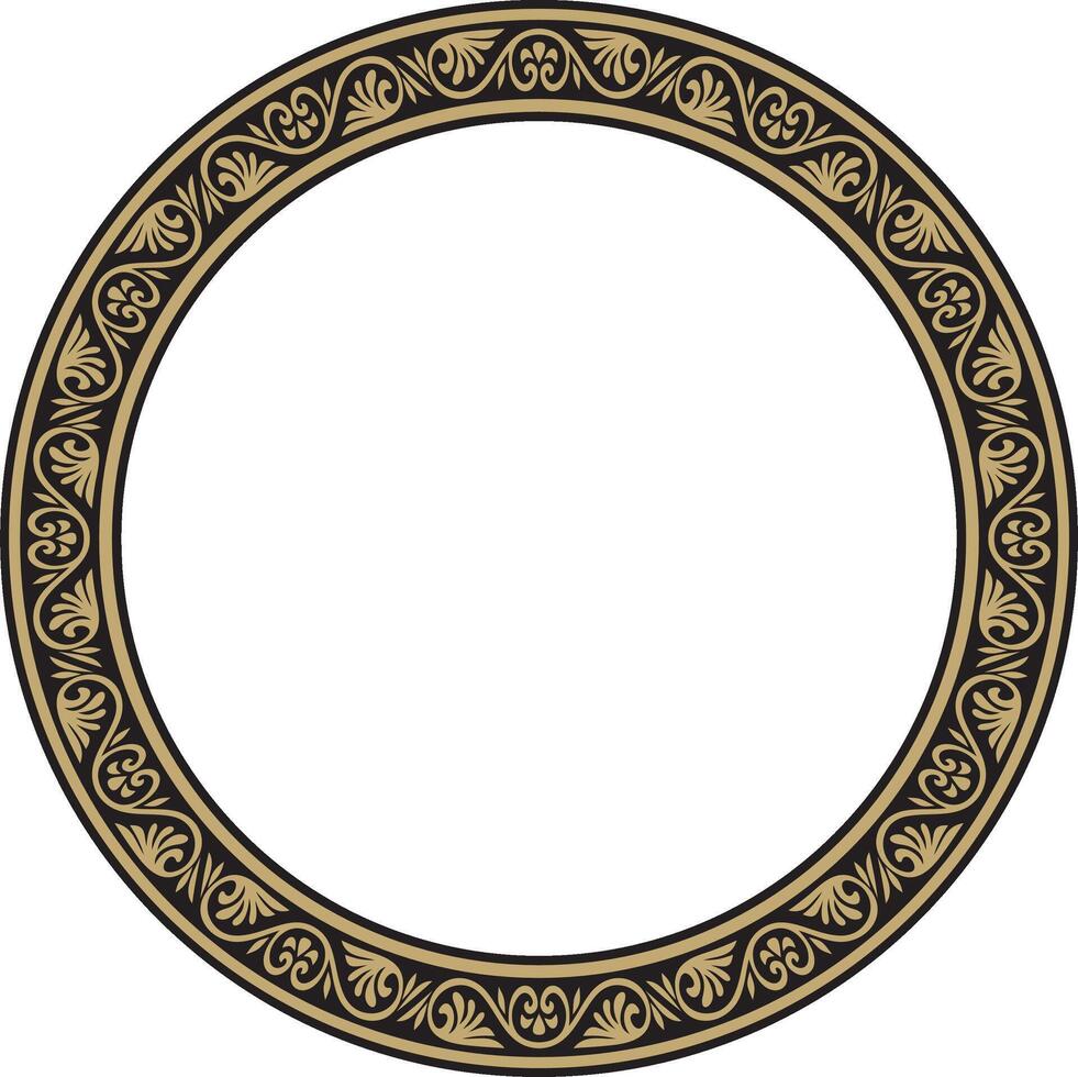 gold and black round classic byzantine ornament. Circle, ring, border, Ancient Greece, Eastern Roman Empire frame. Decoration of the Russian Orthodox Church vector
