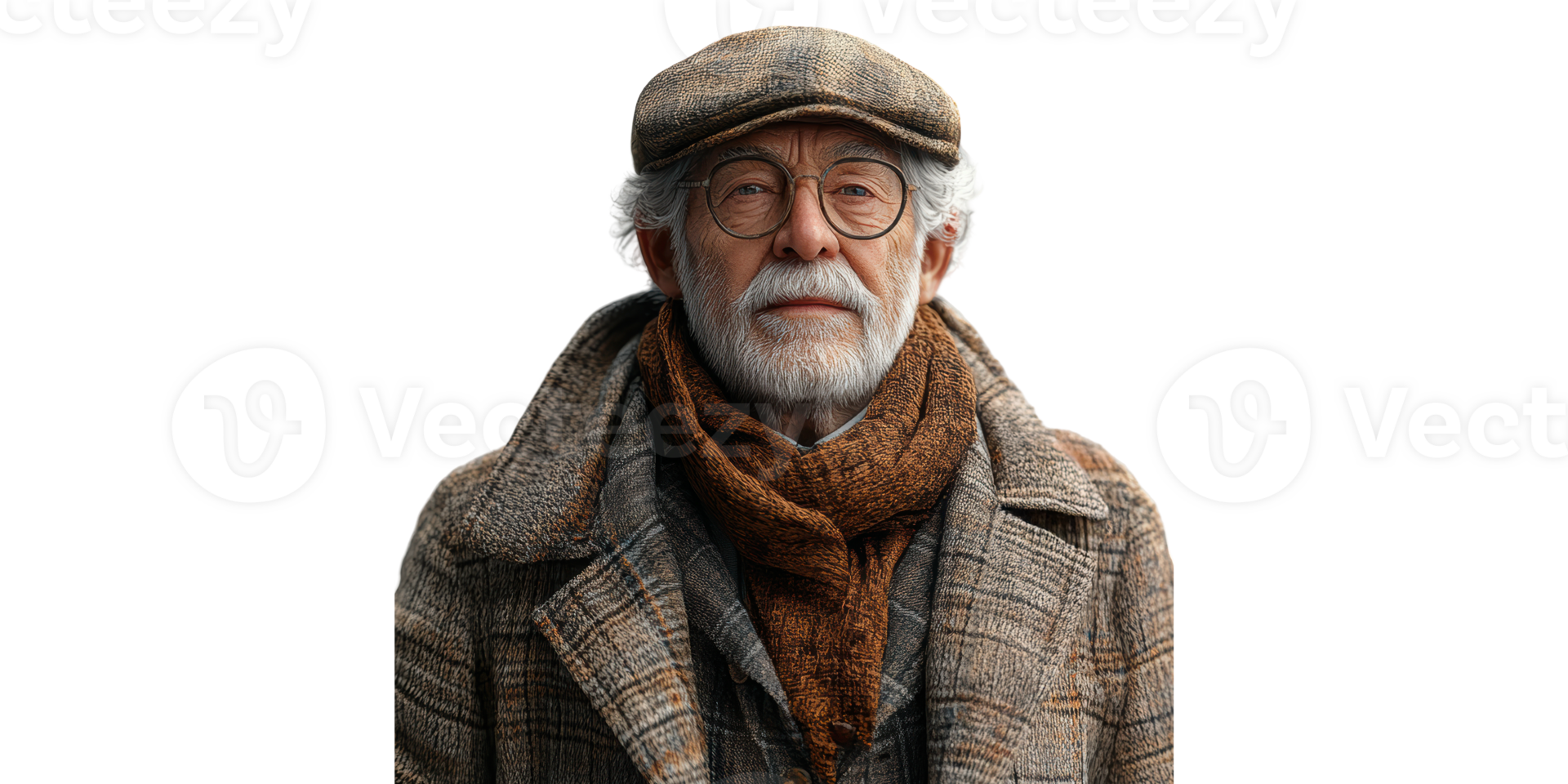 Old Man With Beard and Hat Isolated on Transparent Background png