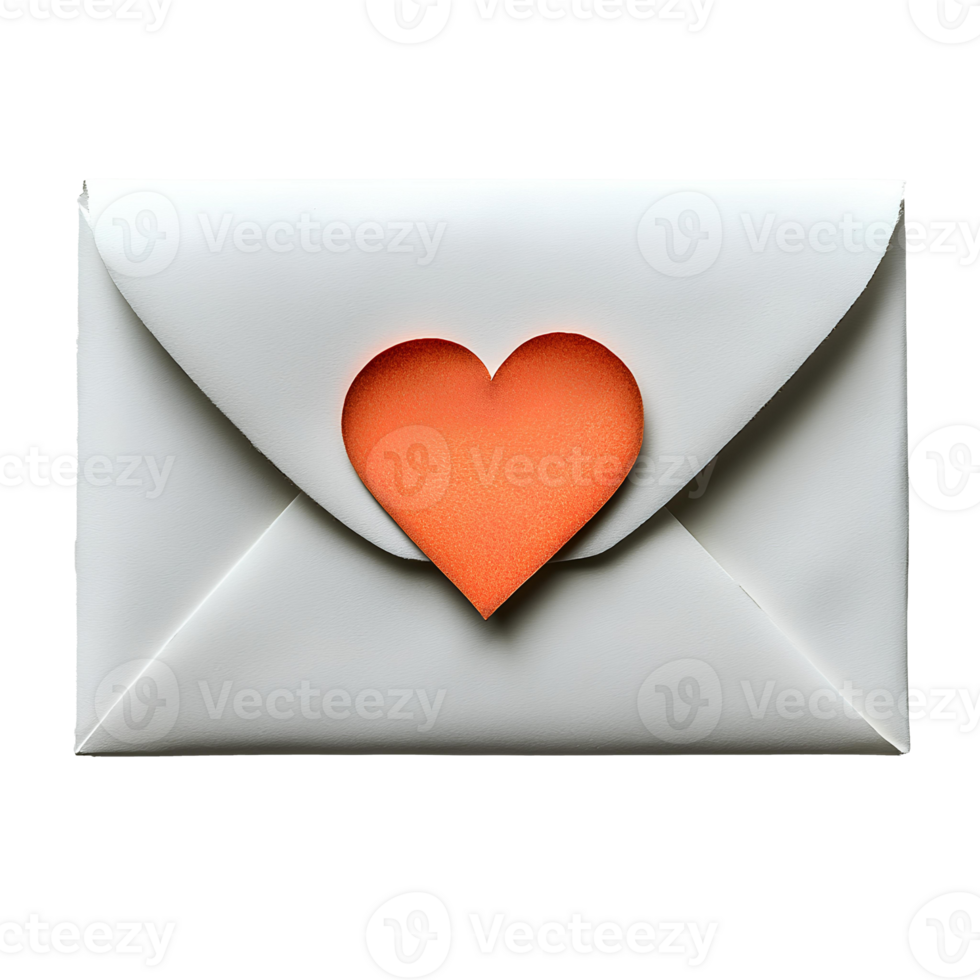 envelope with heart for Valentine's Day . Valentine's Day heart shaped envelope top view . Romantic design featuring a paper heart for Valentine's Day flat lay isolated png