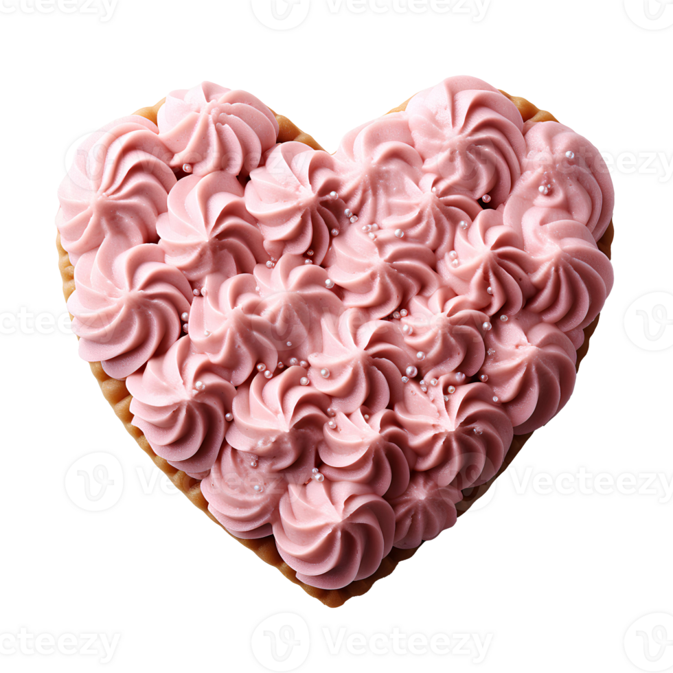 heart shaped cookie with pink frosting on top . Heart shaped sugar cookie for Valentine's Day top view . Valentine day biscuit flat lay isolated png