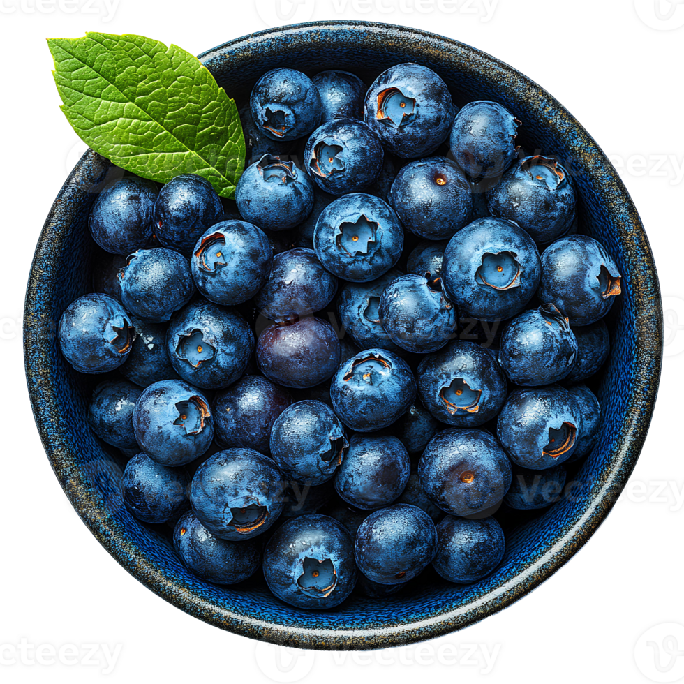 Blueberries in a bowl . Bowl of fresh blueberries top view . blueberry bowl flat lay isolated. fresh, juicy and ripe blueberry fruit . vegan vegetarian blueberries isolated png