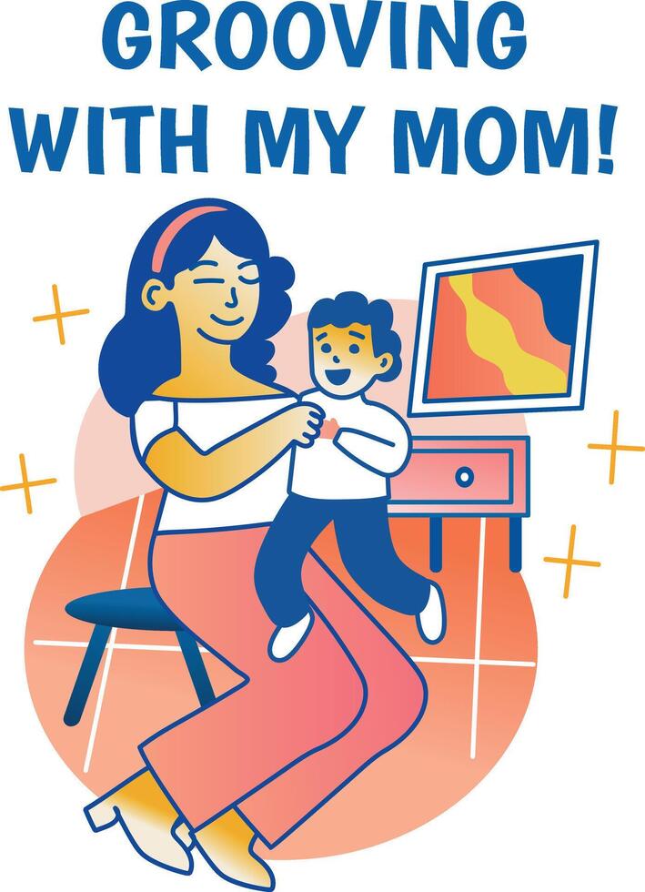Grooving mom with her child sticker in flat style vector