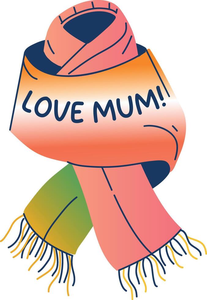 A flat sticker of a scarf with love mum typography vector
